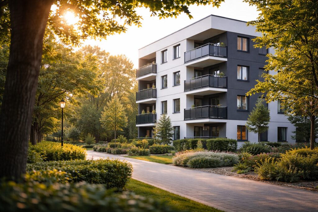 外壁塗装によって整えられた清潔感のある建物外観