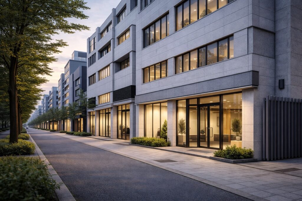 街並みに調和した外装が整った建物外観